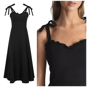 Reiss Linen Blend Tie Strap Slit Black Yanna Dress, 2